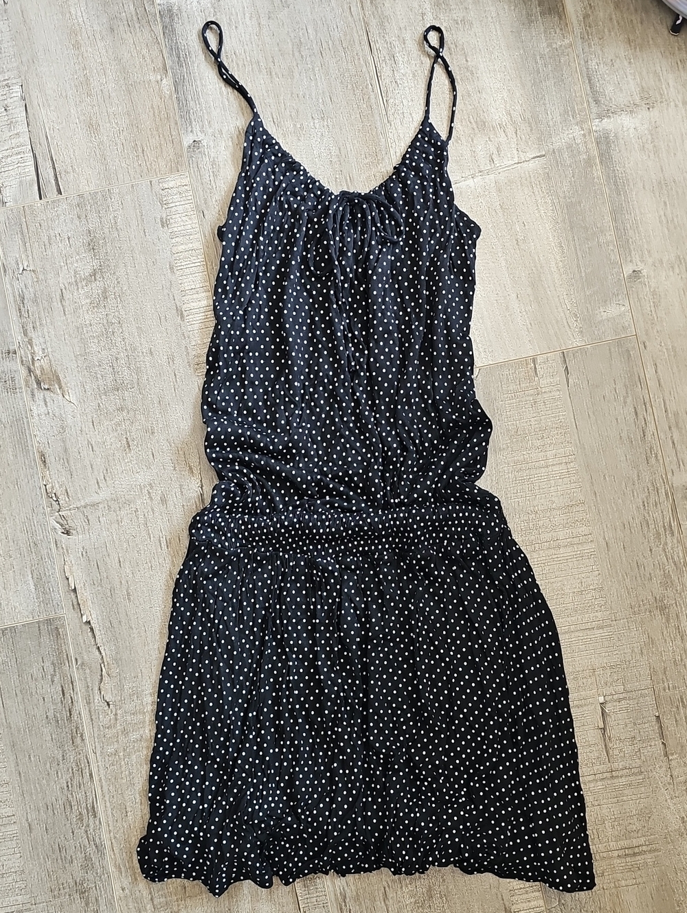 Mango Black Mini Dress Polka Dots Spaghetti Straps Vintage MNG Morocco Y2K